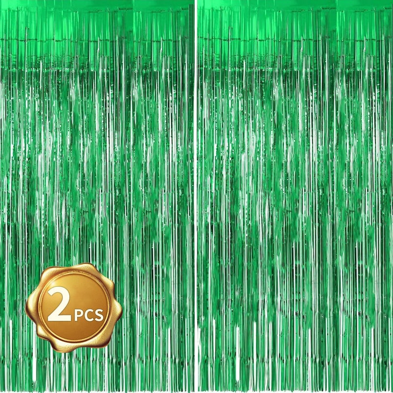 BEISHIDA 2 Pcs Green Door Streamers Tinsel Curtain Party Streamers Backdrop Fringe Foil Wall Background for Birthday Halloween Christmas Wedding Party Decoration(3.28 ft x 6.56 ft) - Image 1